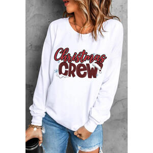 White Christmas Crew Plaid Graphic Print Pullover Sweatshirt